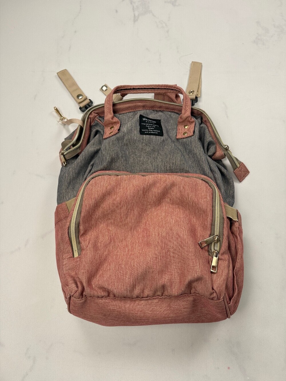 Qimiao Baby Mummy Bag Backpack Blush Gray Contemporary Statement Style - Womens